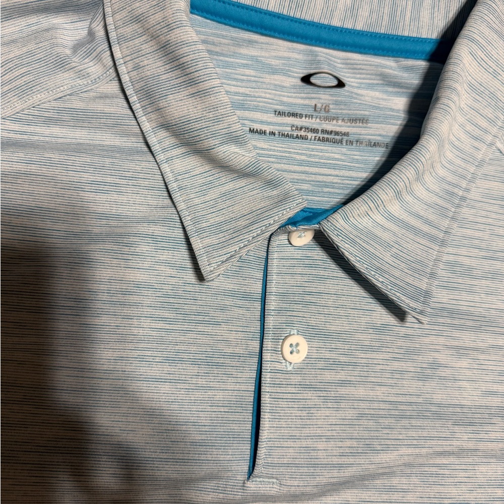 Oakley Men's Light Blue Heathered Polo with Teal Trim